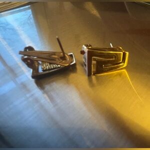 Gold Greek Key pierced Earrings. 4 grams.